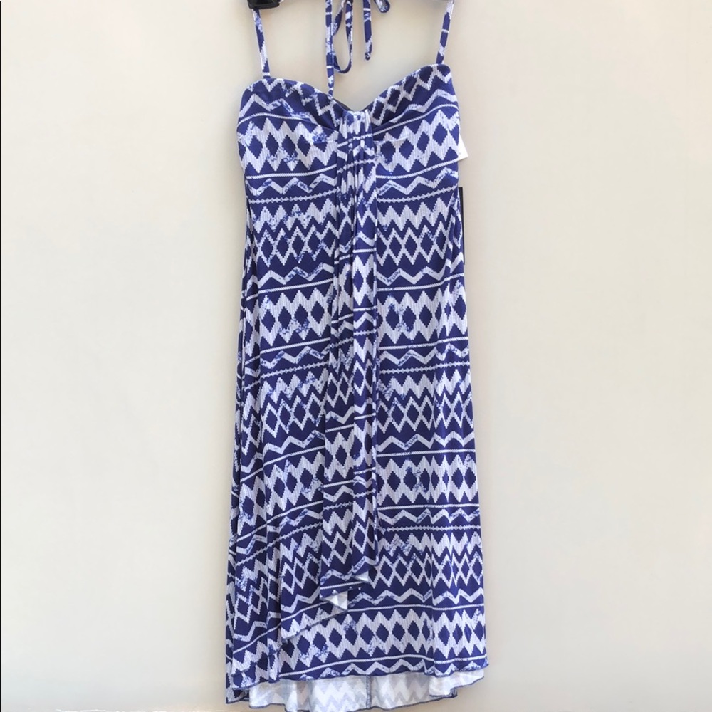 Skye Swimwear | Blue and White Patterned Cover Up Dress With built-in bra